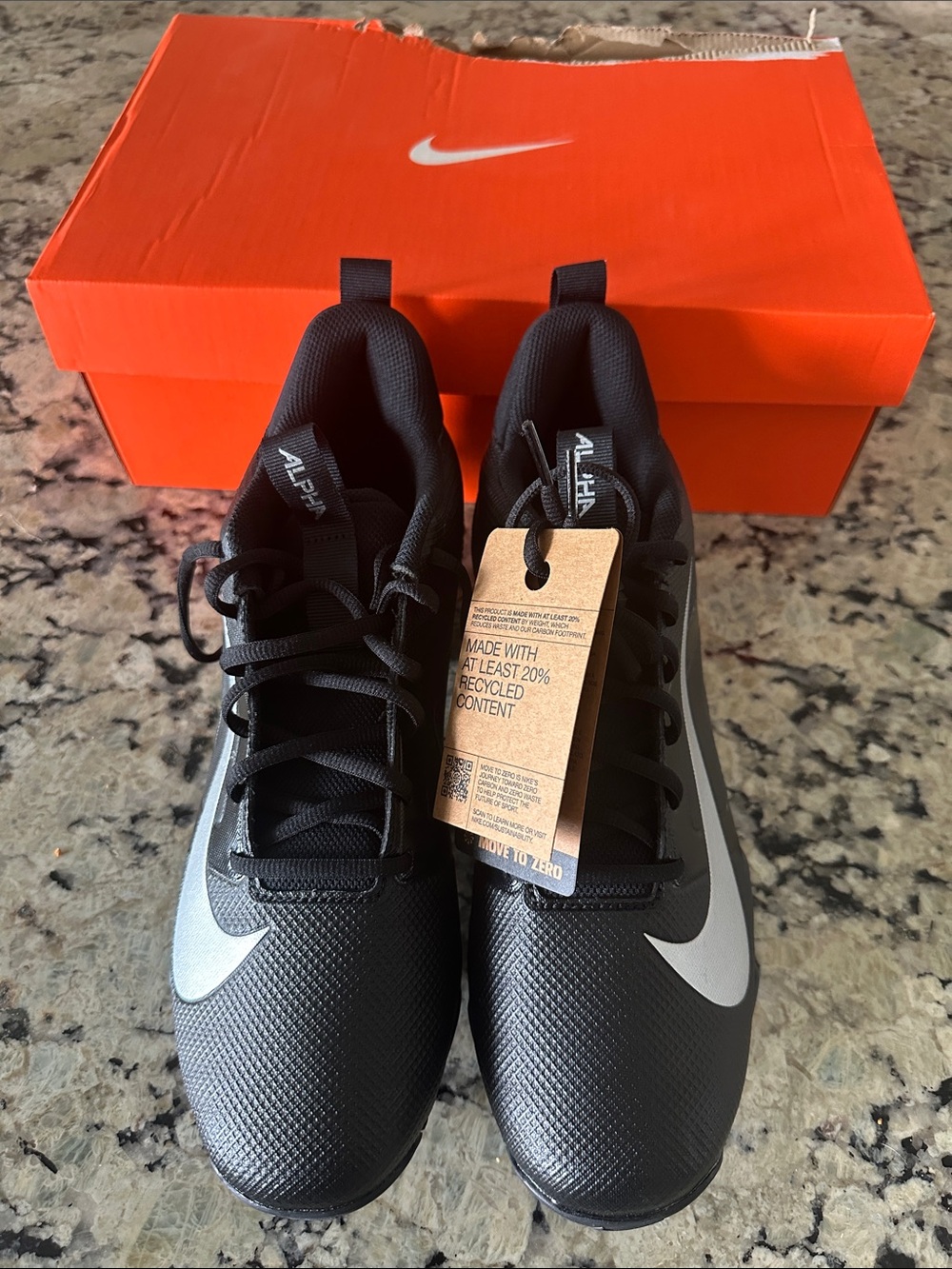 Nike Men’s 10.5 Wide Black/Metallic Silver Alpha Menace 4 Shark football cleats